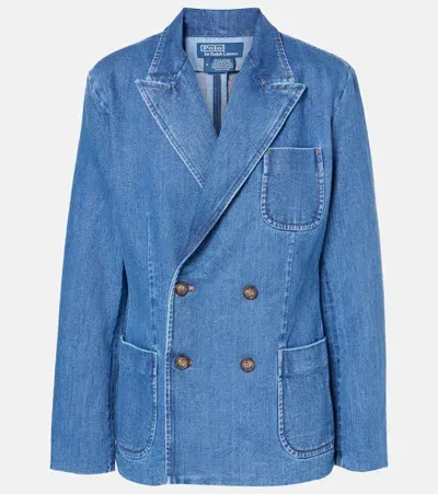 Polo Ralph Lauren Double-breasted Denim Blazer In Blue