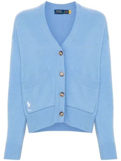 Polo Ralph Lauren Dropped Shoulder Wool Cardigan In Blue