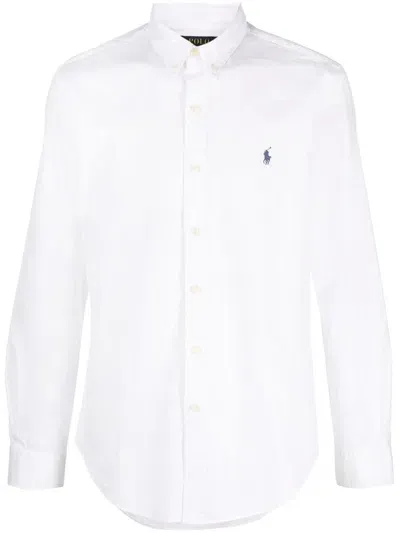 Polo Ralph Lauren Logo Embroidered Buttoned Shirt In Bianco