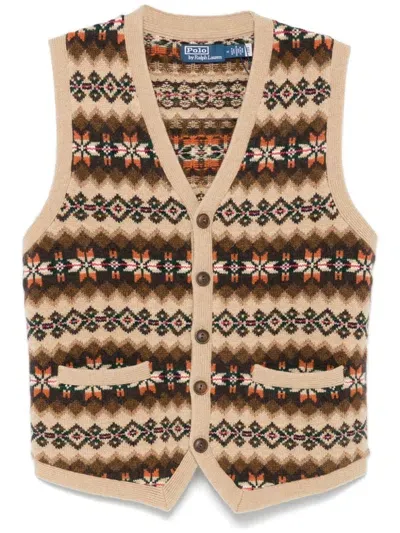 Polo Ralph Lauren Fair-isle Sleeveless Cardigan In Brown