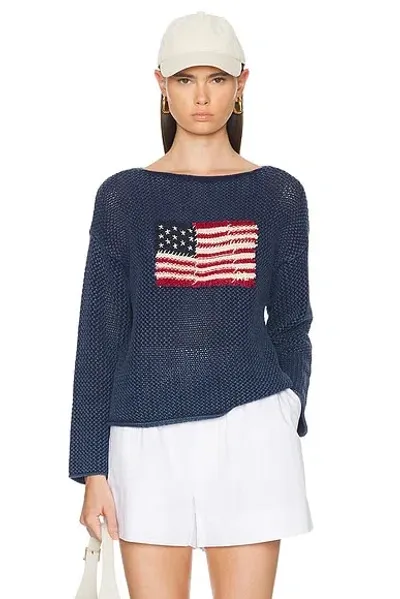 Polo Ralph Lauren Flag Long Sleeve Sweater In Navy