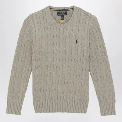 Polo Ralph Lauren Kids' Grey Cable-knit Crew-neck Jumper In Beige