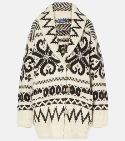 Polo Ralph Lauren Intarsia Wool-blend Cardigan In Cream Brown Multi