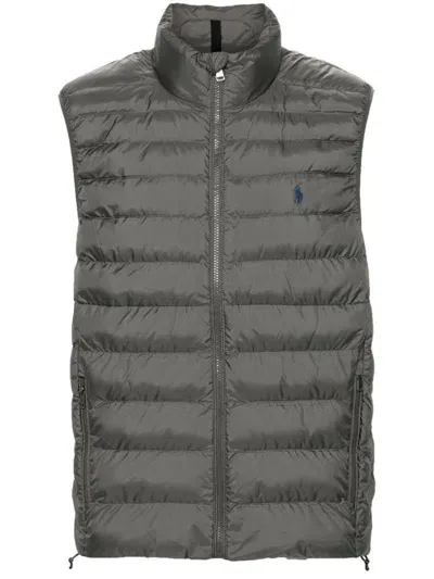 Polo Ralph Lauren Funnel-neck Quilted Gilet In Grey