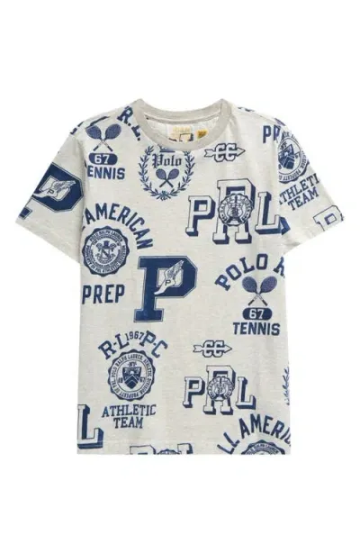 Polo Ralph Lauren Kids' Allover Logo Print T-shirt In Grey/navy