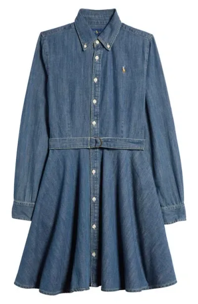 Polo Ralph Lauren Kids' Belted Denim Shirtdress In Indigo