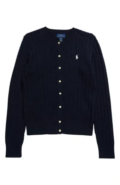 Polo Ralph Lauren Kids' Cable Knit Cotton Cardigan In Hunter Navy