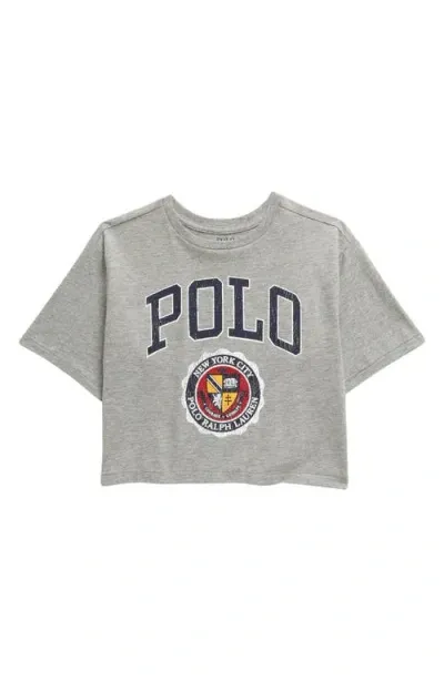 Polo Ralph Lauren Kids' Cotton Crop Graphic T-shirt In Andover Heather