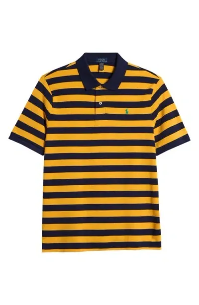 Polo Ralph Lauren Kids' Stripe Piqué Knit Polo In Gold Bugle/newport Navy