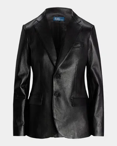 Polo Ralph Lauren Lambskin Leather Blazer In Black