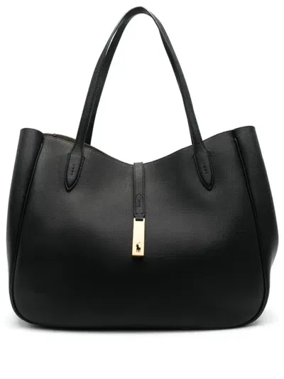 Polo Ralph Lauren Polo Id Leather Medium Tote In Black