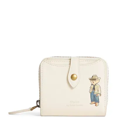 Polo Ralph Lauren Leather Polo Bear Compact Wallet In Ivory