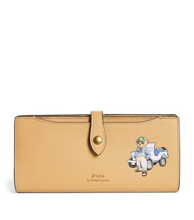 Polo Ralph Lauren Leather Polo Bear Wallet In Beige