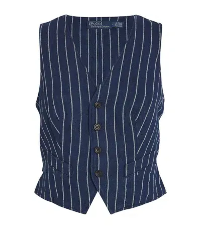 Polo Ralph Lauren Linen-cotton Striped Waistcoat In Navy Blue