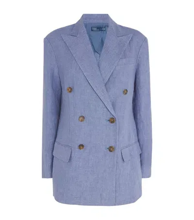 Polo Ralph Lauren Linen Double-breasted Blazer In Blue