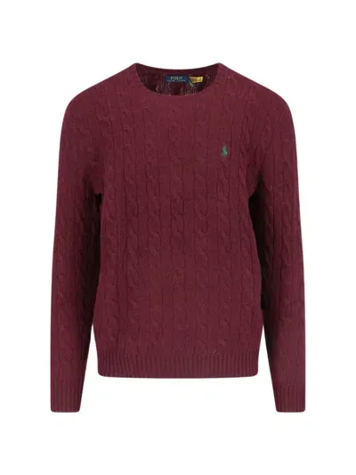 Polo Ralph Lauren Logo Braided Sweater In Red