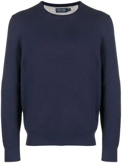 Polo Ralph Lauren Logo-embroidered Waffle-knit Jumper In Blue