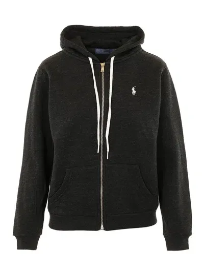 Polo Ralph Lauren Logo Embroidered Zipped Hoodie In Black