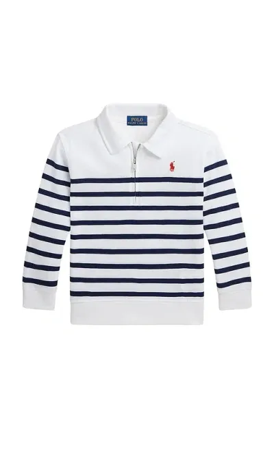 Polo Ralph Lauren Long-sleeve Spa Terry Half-zip Sweatshirt In White & Spring Navy