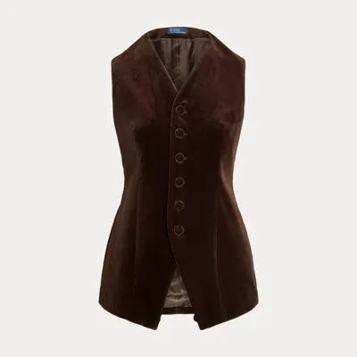 Polo Ralph Lauren Long Velvet Waistcoat In Circuit Brown