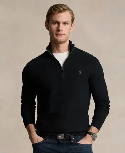 Polo Ralph Lauren Men's Big & Tall Mesh-knit Cotton Quarter-zip Sweater In Black