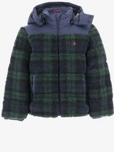 Polo Ralph Lauren Kids' Nylon And Fleece Down Jacket With Check Pattern In Newport Navy/hrtg Blackwatch