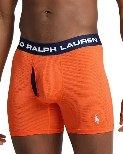 Polo Ralph Lauren Nylon Stretch Moisture Wicking Boxer Briefs, Pack Of 3 In Dusk Orange/navy/silver