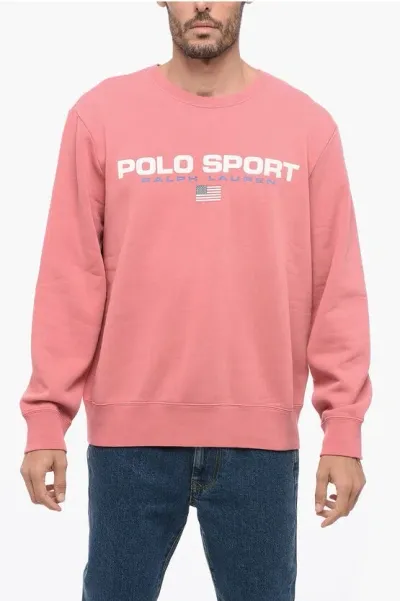 Polo Ralph Lauren Polo Sport Crew Neck Fleece Cotton Sweatshirt With Print In Pink