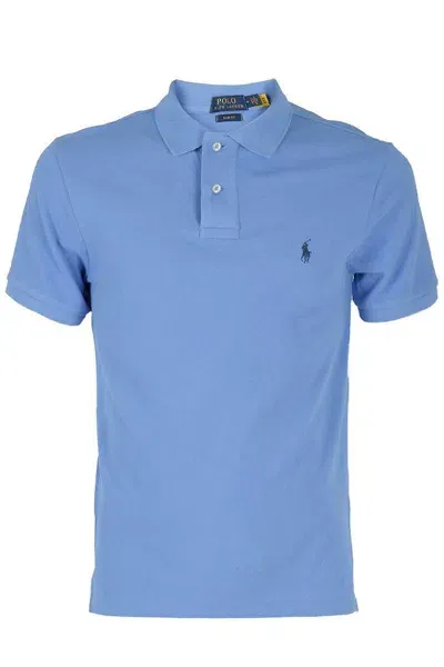 Polo Ralph Lauren Logo Embroidery Pique Polo Shirt In Blue