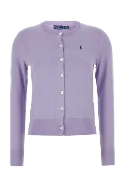 Polo Ralph Lauren Pony Embroidered Knitted Cardigan In Purple