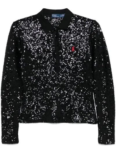 Polo Ralph Lauren Sequined Polo Top In Black