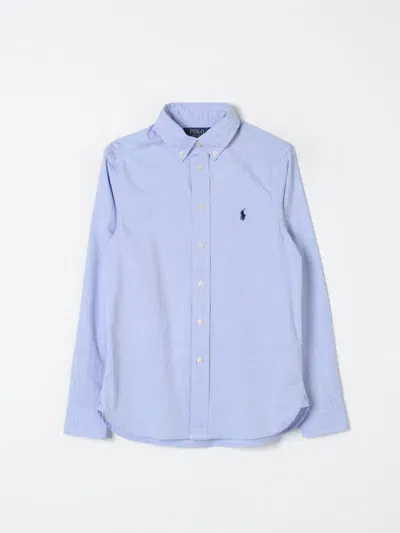 Polo Ralph Lauren Kids' Herringbone Cotton Shirt In Hellblau