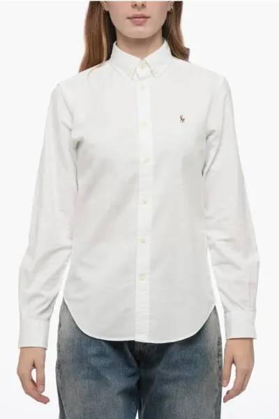 Polo Ralph Lauren Solid Color Button-down Collar Shirt With Embroidered Logo In White