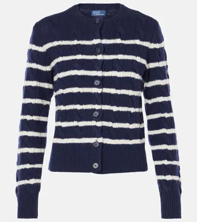 Polo Ralph Lauren Striped Wool And Cashmere Cardigan In Blue