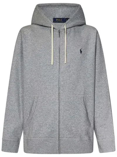 Polo Ralph Lauren Polo Pony Zip-up Hoodie In Grey