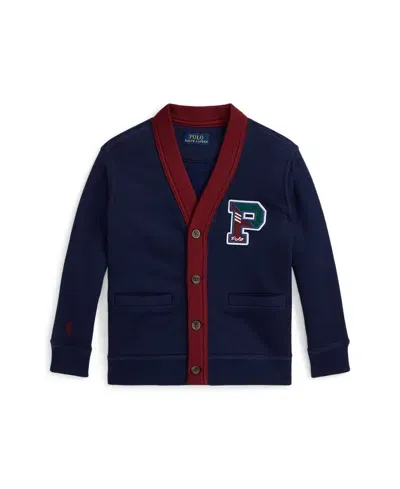 Polo Ralph Lauren Kids' Toddler And Little Boys Fleece Letterman V-neck Cardigan Shirt In Refined Navy