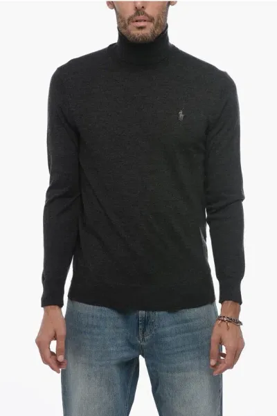 Polo Ralph Lauren Turtleneck Monochrome Merino Wool Sweater In Black