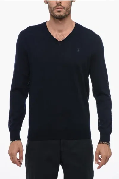 Polo Ralph Lauren Dark Blue Cotton V-neck Pullover In Azul Oscuro