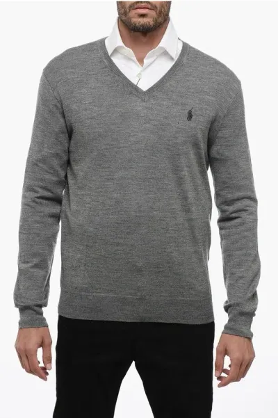 Polo Ralph Lauren V-neck Wool Sweater In Gray