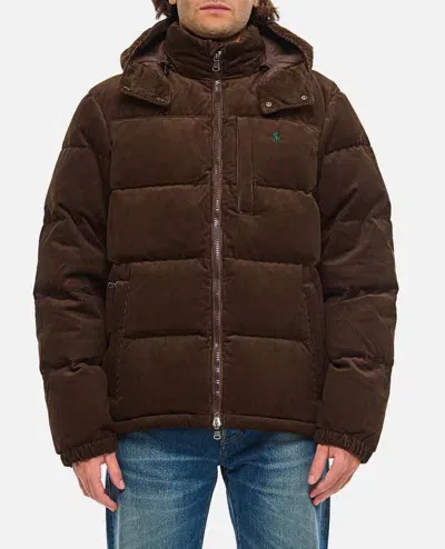 Polo Ralph Lauren Velvet Down Jacket In Brown