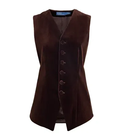 Polo Ralph Lauren Velvet Long Waistcoat In Brown