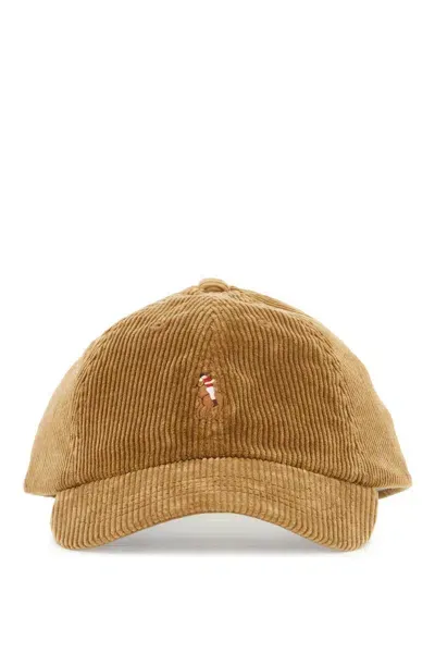 Polo Ralph Lauren Velvet Ribbed Baseball Cap With Nine In Beige