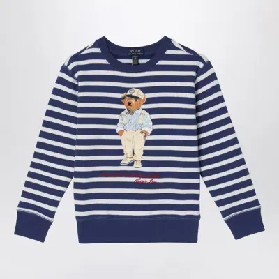 Polo Ralph Lauren Kids' White/navy Blue Striped Sweatshirt With Print In Light Blue