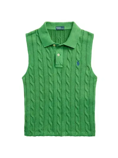 Polo Ralph Lauren Women's Cotton Cable-knit Crop Polo Sweater Vest In Fiji Green