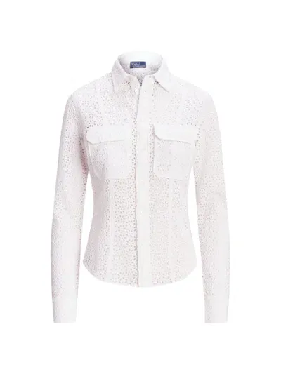 Polo Ralph Lauren Women's Eyelet Linen Slim-fit Shirt In White