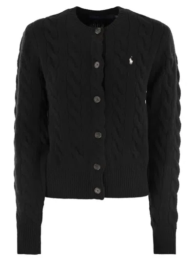 Polo Ralph Lauren Wool And Cashmere Cable Cardigan In Black