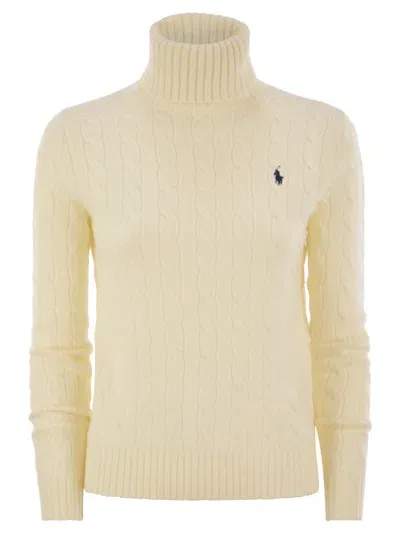 Polo Ralph Lauren Wool And Cashmere Cable-knit Turtleneck Sweater In Cream