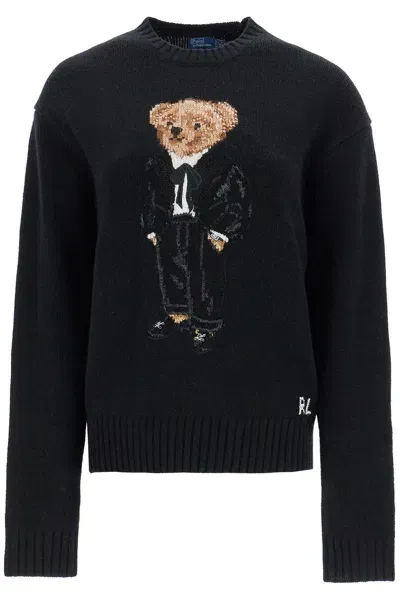 Polo Ralph Lauren Wool And Cashmere Polo Bear Pullover In Black