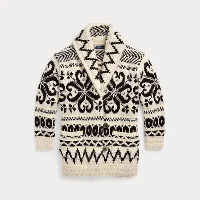 Polo Ralph Lauren Wool-blend Shawl-collar Cardigan In Cream Brown Multi