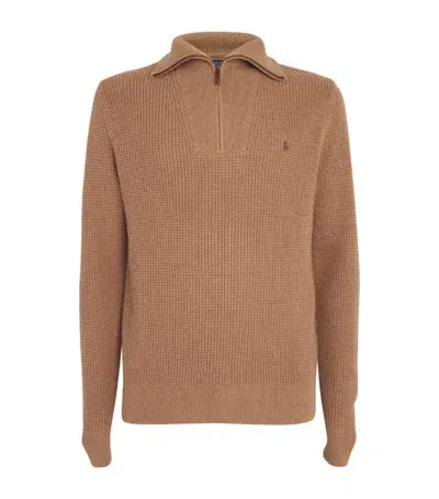 Polo Ralph Lauren Wool-cotton Quarter-zip Sweater In Brown